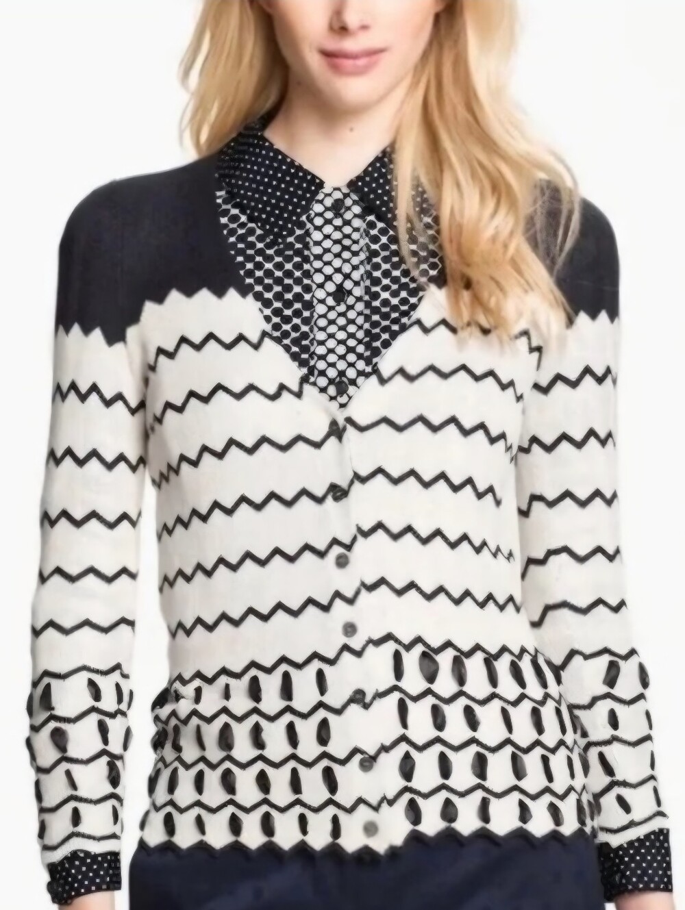 Tory Burch Chevron V-neck Button Front Cardigan